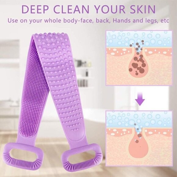 Silicone Back Scrubber For Shower Double Sided Bath Body 30" Purple - Picture 3 of 6